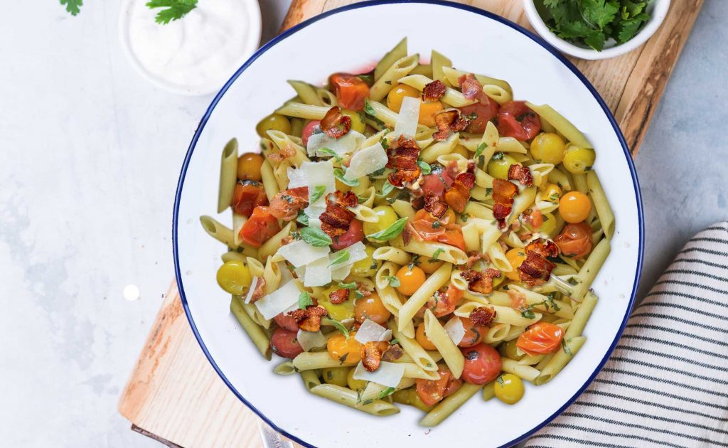 Feature Image- Bacon Tomato Pesto Pasta 2021